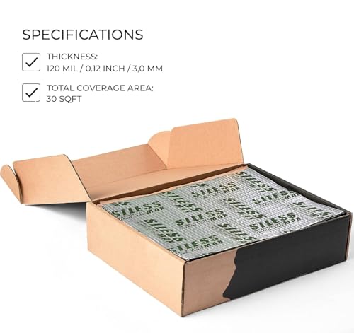 Siless Max 120 Mil (3mm) 30 Sq Feet Car Sound Deadening Mat - Butyl Automotive Sound Insulation - Sound Insulation and Vibration Attenuator (30 sq ft)
