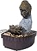 Produktbild dobar® Design Zimmerbunnen 96430e "Buddha mit LED Beleuchtung - Tischbrunnen Kunststein - Kleiner Springbrunnen - Dekorativer Zierbrunnen für Wohnzimmer/Büro/Indoor -20,5 x 16,5 x 27 cm - Grau