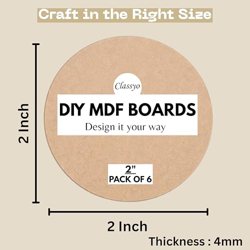 Image of Classyo Round MDF Board Cutouts, MDF Cutouts for Craft, DIY Art Boards for Lippan Art, Mandala Art, Painting, Resin Art and Crafts (2 Inch, Set of 6)