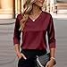 3/4 Length Sleeve Womens Tops Dressy Casual Vacation T Shirt Summer V Neck Blouse Printed Fashion Satin Shirts