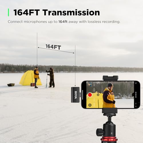 Image of BOYA Omic-D Wireless Lavalier Microphone for iPhone, Noise Cancelling Cordless Magnetic Clip Lapel Microphone for iPhone 14 /14 Pro /13 /13 Pro iPad iOS Devices Vlog Podcast Live Stream Video Recording