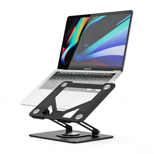 360° Rotating Laptop Stand, Foldable & Height Adjustable Metal Macbook Stand with Ventilated Design for Better Cooling, Ergonomic Portable Notebook Holder for MacBook, Office Work Laptops 10-16 inch