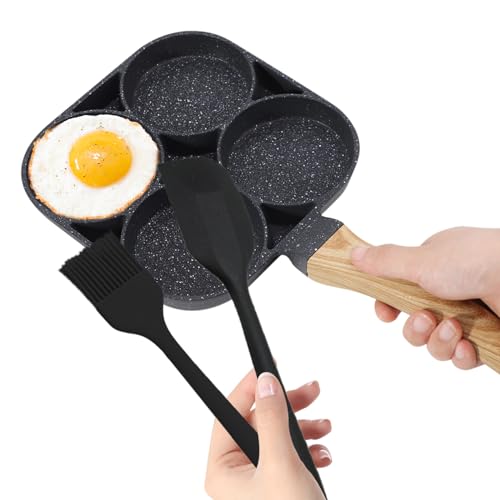 TuToing Poele a Pancakes, 4 Trous Poêles à Omelette, Poêle Pancakes Antiadhésive pour Pancakes Hamburger Petit Déjeuner Cuisinière à Gaz et Cuisinière à Induction