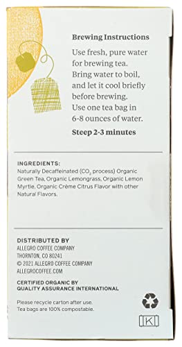 Allegro Tea, Organic Decaf Lemon Green Tea Bags, 20 Ct #TOP6
