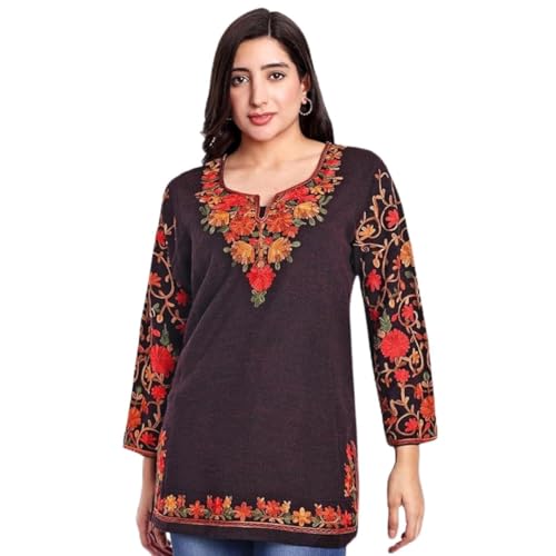 Image of HAUTEMODA Women Woollen Short Kashmiri Embroidery Phiran Kurta