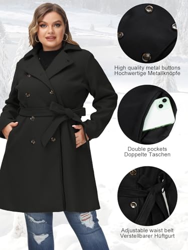 Damenmantel Hanna Nikole für große Größen – Winter Zweireihiger Trenchcoat