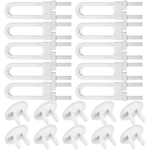 20 Pieces Child Cabinet Locks and Outlet Covers Sliding Child Safety Cabinet Locks for Knobs, Handles on Kitchen Doors, Storage Door, Cupboard, Closet, Dresser