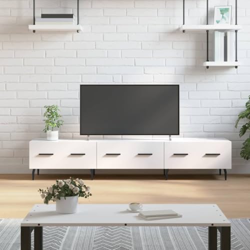 FENLAX Muebele TV Muebles TV Salón Mesa De TV para Salon Soporte Mobiliario Armário de TV 150x36x30 cm Blanco con Brillo