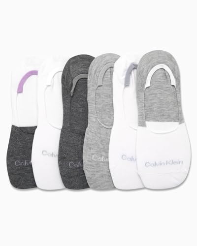 Image of Calvin Klein Womens No Show Socks - 6 Pack Lightweight Cotton Blend Invisible No Slip Sneaker Liners Athletic Socks for Women