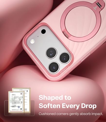 Image of TORRAS Q3 Wind for iPhone 17 Pro Case Silicone, 360 Magnetic Stand, Fit for MagSafe, Camera Control, Safe Soft Elegant Phone Case for iPhone 17 Pro 6.3'', Powder Pink