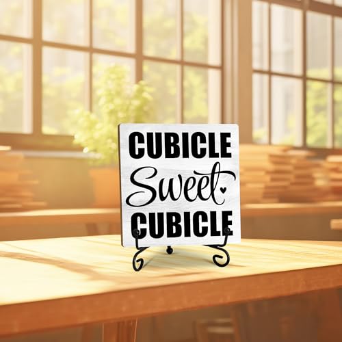 Cubicle Accessories - Cubicle Sweet Cubicle - Cubicle Decor Sign With Stand, Home Office Decor Rustic Table Desk Decor Accessories & Supplies, 5X5 Inches-A56