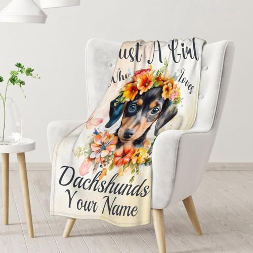 Custom Dachshund Throw Blanket for Teen - 50x60 Inches Throw Size - Soft Fluffy Cozy Blankets Gift - Colorful Cute Blanket Throws for Living Room Decorative