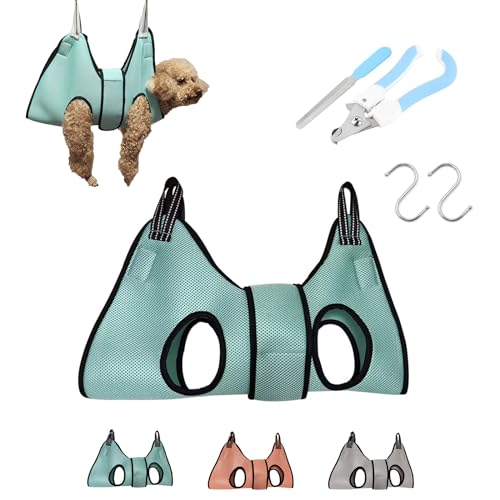 JnTech 犬 猫 トリミングハンモック グルーミング ハンモック 拘束? 爪切り 補助具 ペット用 ネイルのトリミング ハーネス ペット美容用 ネイルのトリミング ソフトクッション 通気性 介護犬 グルーミング (XS, アクアマリン)