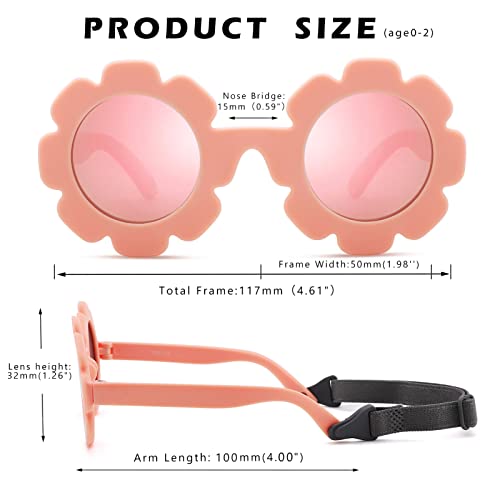 Image of Hycredi Flexible Bendable Flower Baby Polarized Sunglasses with Strap for Newborn Infant Girls Age 0-24 Months