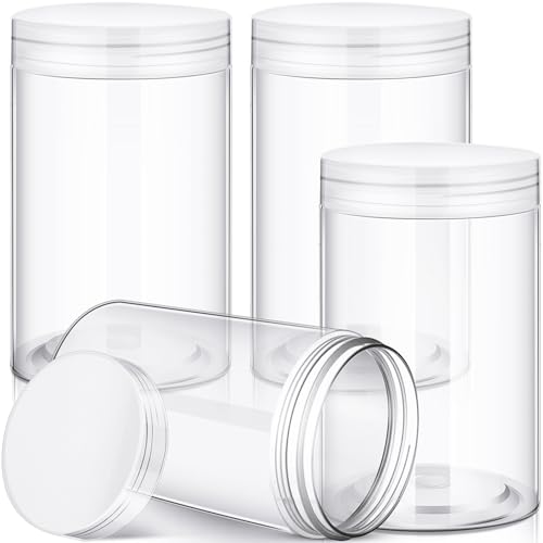 Image of Patelai 4 Pcs Plastic Jars Wide Mouth with Lids,12 Ounce,Clear