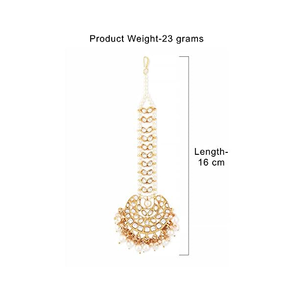 ZAVERI PEARLS Women's Gold Tone Kundan and Pearls Traditional Maangtikka -ZPFK9004 - Image 9