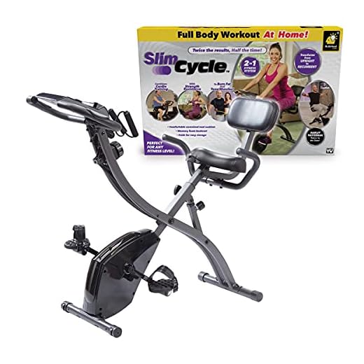 Original As Seen On TV Slim Cycle Stationary Bike - Folding Indoor Exercise Bike with Arm Resistance Bands and Heart Monitor - Perfect Home Exercise Machine for Cardio