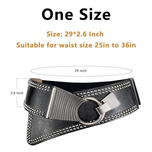 Women's Fashion Vintage Wide Waist Belt Elastic Stretch Cinch Belts With Interlock Buckle, Black, One Size2