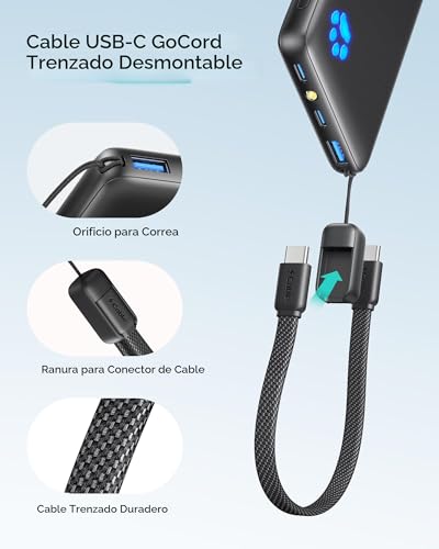 INIU Cargador portátil, ultra delgado de 45W de carga rápida con cable USB C adjunto, batería de power bank PD de 10000mAh segura para vuelos, powerbank esencial para teléfonos en viajes para iPhone