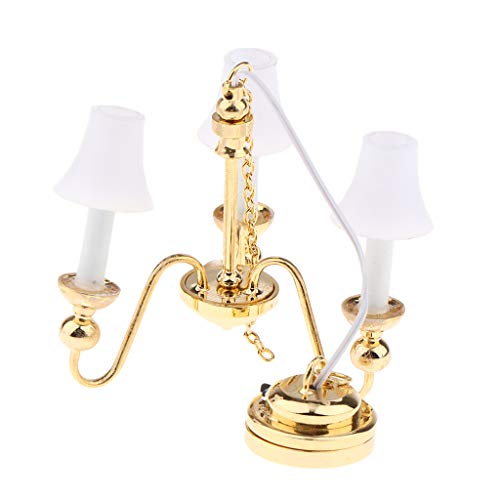 CUTICATE Puppenhaus Miniatur LED Licht Hängende Gold Decken Lampe Deckenleuche, Puppenstube Dekoration