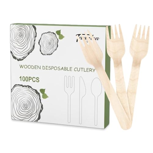 TANGTEA 100 Pack Disposable Wooden Forks, 6.2 Inch...