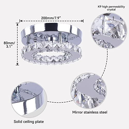 diisunbihuo Modern Mini Led Chandelier Semi Flush Mount Crystal Lighting Ceiling Crystal Lamp for Bedrooms Dinning Rooms Hallway(Round White) — view 6