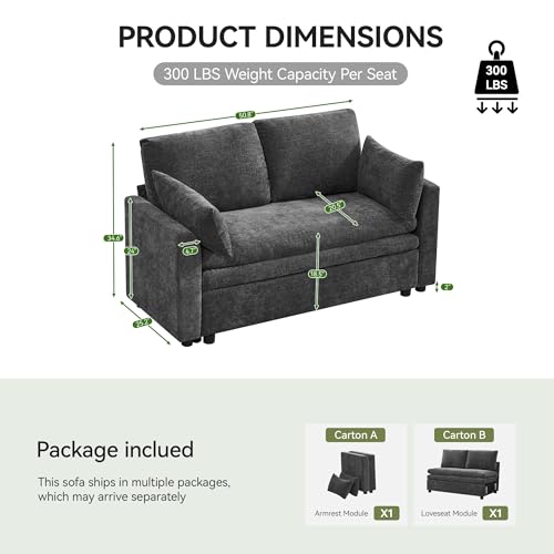 Image of 51 inch Sectional Loveseat Couches with Comfy Deep Dual-Layer Cushion, 2 Seater Couch, Modern Modular Love seat Sofa, Chenille Sofas for Living Room, Apartment, Grey