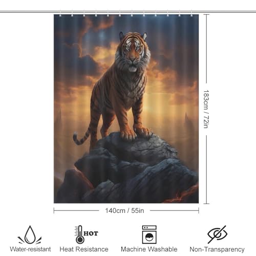 Rideau de douche tigre lavable 100% polyester pour baignoire de salle de bains - 4