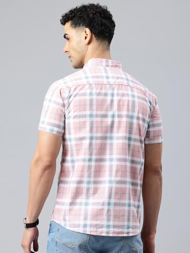 Image of Majestic Man Men Slim Fit Pure Cotton Checkred Half Sleeve Casual Shirt