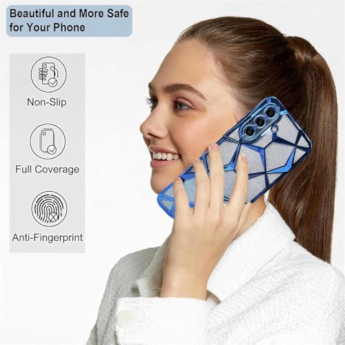 Image of VONZEE Gradient Glitter Case for Samsung A36, Luxury Electroplated 3D Cube, Diamond Bling Shiny Soft TPU Clear Shockproof Women Girls Protective Phone Cover (Blue)