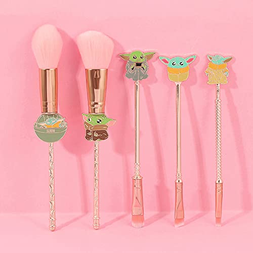 Baby Yoda Makeup Brushes Set - 5pcs Professional Classic Movie Series Cosmetic Brushes Foundation Blending Blush Eye Shadows Face Powder Brushes Kit for Fans (Pink)