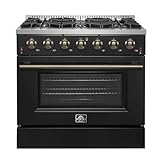 FORNO Galiano Full Gas 36" Freestanding Range with 6 Sealed Burners Cooktop and Antique Brass Design - 5.36 cu. ft. Convection Oven Capacity & Heavy Duty Cast Iron Grates - Black - FFSGS6244-36BLK
