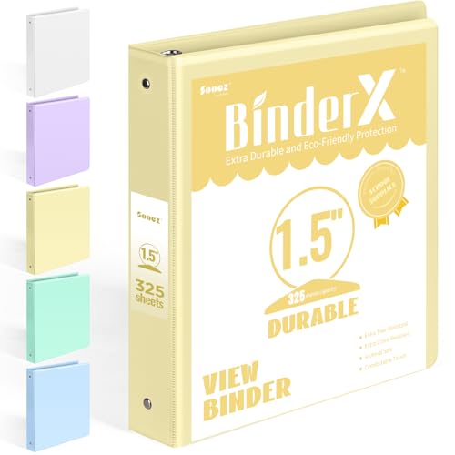 BinderX 3 Ring Binder 1.5 Inch, 1.5" Clear View Binder, Yellow, Letter Size