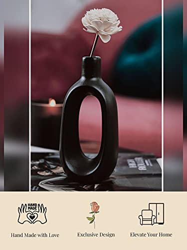 Image of Purezento Modern Decorative Kieko Donut Vases for Home Decor | Centerpieces | Kitchen | Office with Unique Quality for Home Decor Center Table, Flowers Pot, Bedroom Side Corners (Black,6 Inch)