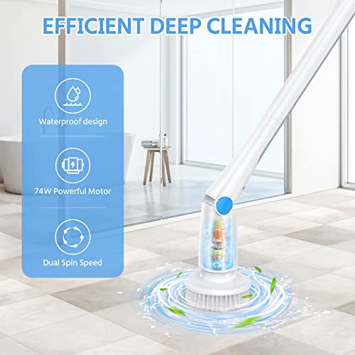 Akktol Electric Spin Scrubber, Cordless Cleaning Brush With 6 Replaceable Waterproof Brush Heads, Up To 300Rpm, 1.5H Runtime, Extension Arm, Power Shower Scrubber For Bathroom, Tub, Tile, Wall, Floor #TOP5