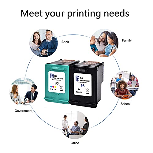 Bj Remanufactured Ink Cartridge Replacement For Hp 98 95 For Hp Officejet 150 100 6310 Photosmart 8050 C4180 C4150 Deskjet 460 5940 Printer (1 Black 1 Tri-Color) #TOP3