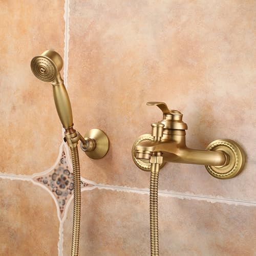 BiaoTeng 風呂 蛇口 シャワー 壁 温水 冷水 シングルハンドル 真鍮 浴槽シャワー混合水栓 アンティーク