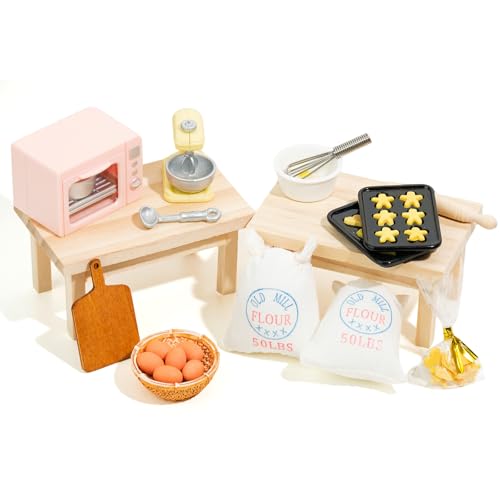 RTUOHUIN Wichtel Backset, 34 Stück Miniatur Wichtel Zubehör für Wichteltür und Weihnachten inkl. Ofen, Mixer, Kekse, Teigrolle, Backzubehör, Kinderzimmer Deko für Weihnachten