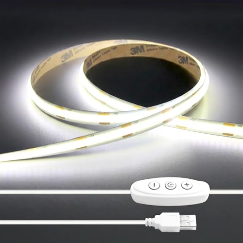 Image of iNextStation 6.56FT 6000K White COB LED Strip Lights 5V USB LED Light Strip | High Light 640 LEDs CRI93+ Flexible LED Tape Lights with Memory Function, LED Lights for TV Backlight, Cabinet, Mirror
