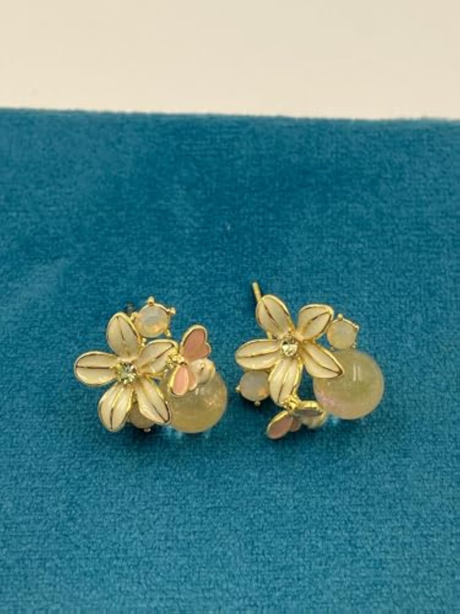 Women's Artistic Bee and Flower Stud Earrings with Shimmering Stones