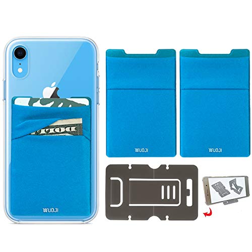 Wuoji Rfid Blocking Phone Card Wallet - Double Secure Pocket - Ultra-Slim Self Adhesive Credit Card Holder Card Sleeves Phone Wallet Sticker All Smartphones(Blue)-2Pc #TOP6