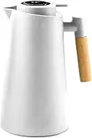 Garrafa Térmica 1L com Termômetro Digital LED e Cabo de Madeira – Para Café, Chá e Bebidas Quentes ou Frias – Design Moderno e Sofisticado para Mesa Posta e Cozinha – (Branco)