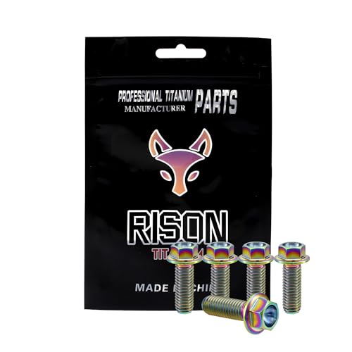 Image of Rison Titanium Bolts Titanium Flanged Hex Head Bolt M6x1.0x10mm 6AL4V Aerospace Grade Ti Bolt Rainbow Titanium Bolt for Motorcycle Car Modification Pack of 5