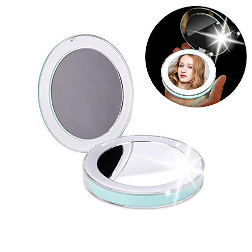 Preisvergleich Produktbild Xiton 1 STÜCK Kompakte Kosmetikspiegel Beleuchtete Reise Spiegel Usb Folding Kosmetikspiegel Tragbare Kosmetikspiegel 1x / 3x Vergrößerungsspiegel Mit Lichter Für Reise Beauty Needs(Blau)