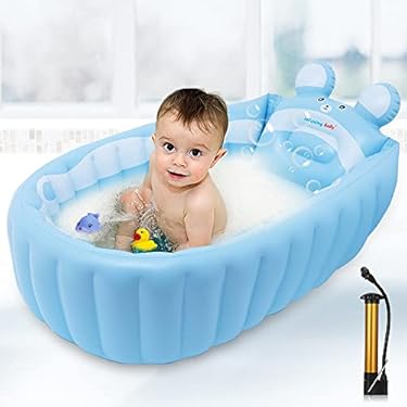 AMAZON - relaxing baby Inflatable Baby Bathtub, Newborn Baby Bathtub seat for Infant, Non-Slip Baby Pool for Sitting up, Portable Toddler tub Shower, Foldable Travel tub with Pool Toy &air Pump Accessories.