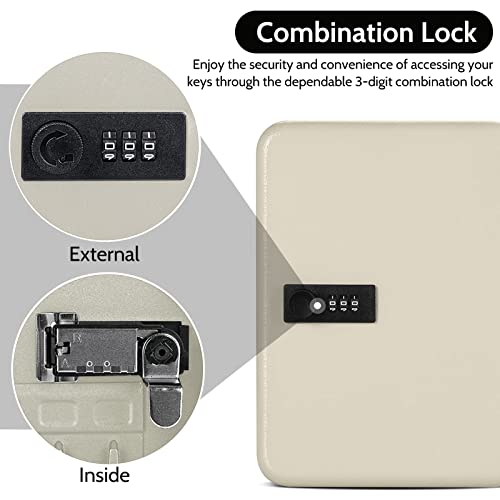 Qulable Combination Key Safe - Wall Mounted 48-Key Steel Cabinet - Lock Box Outdoor With Code & 50 Tags - Large Keysafe (White) - Image 4