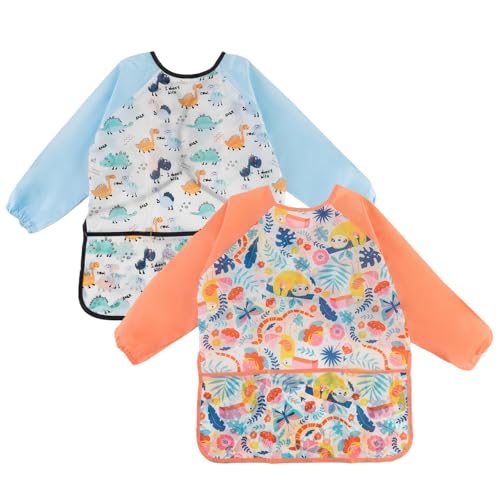 Arvoni 2 Pièces Tablier Peinture Enfant, Blouse Peinture Enfant Imperméable de 3 à 8 Ans, Tablier Manches Longues Enfants avec 3 Poches pour Peindre,...