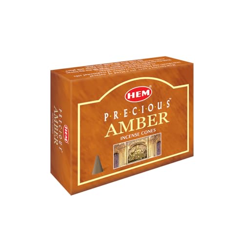 HEM Precious Amber Incense Cones – Pack of 12 Boxes – Soothing, Warm Resinous Aroma for Meditation, Relaxation & Home Fragrance – Made in India