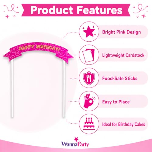 Image of Wanna Party Cake Toppers Set - 5 Pc, Pink