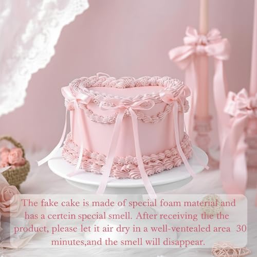 image for Remerry 6 Inch Pink Bow Fake Cake Coquettish Birthday Fake Cake Decor 